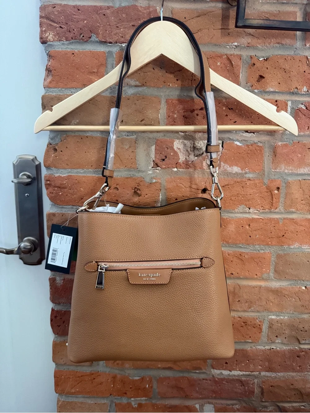 kate spade Tan Pebbled Leather Shoulder Bag with Front Zip